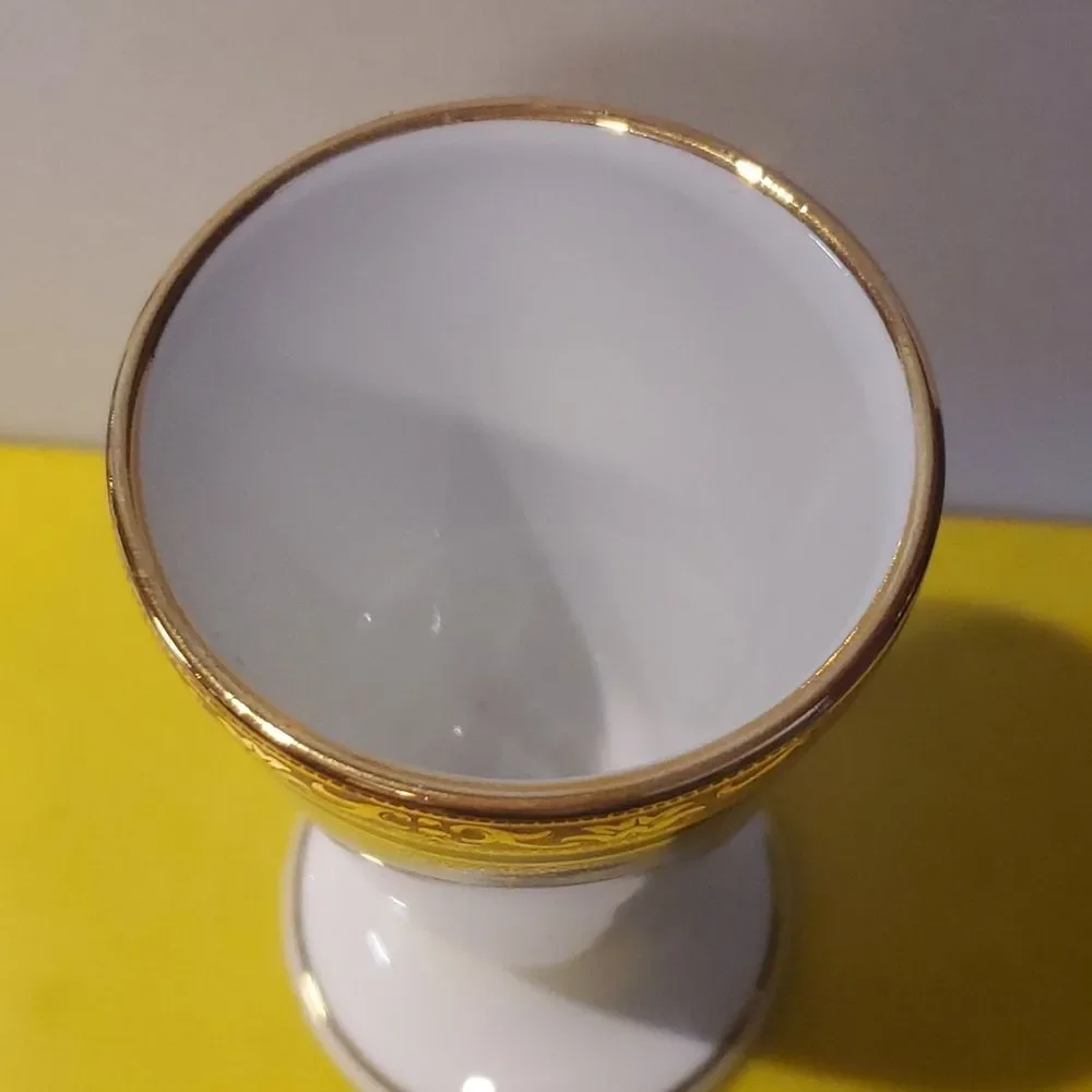 Cernet Limoges France 24ct Gold Gilded Porcelain Goblet Vase 5.25